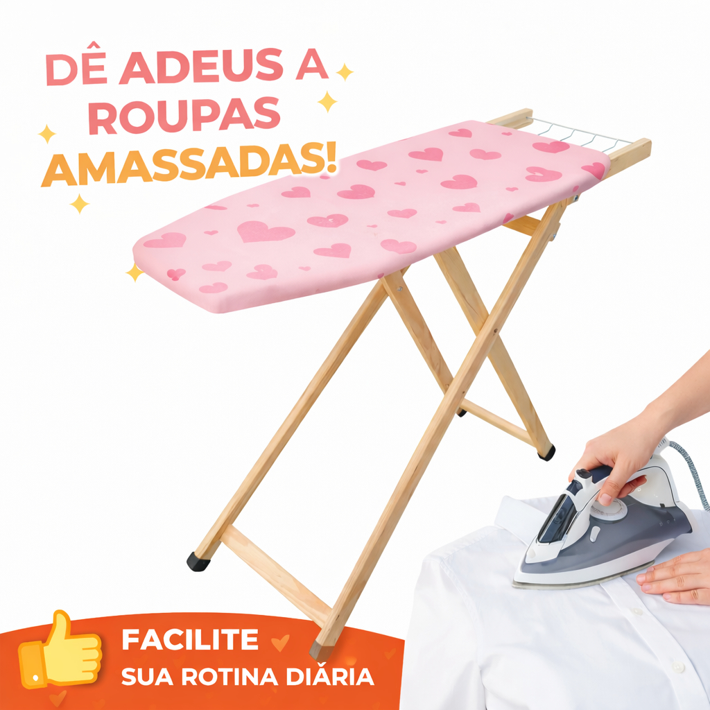 Tábua De Passar Roupa Dobrável Reforçada Madeira com suporte de ferro de passar pés de borracha