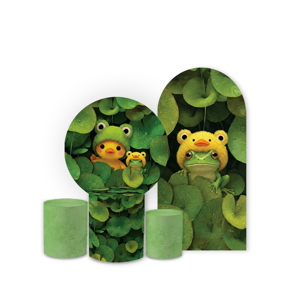 Kit Capa Painel + Trio Cilindros Floresta Animais Cute Festa Infantil Decoração Completa Baby Kids