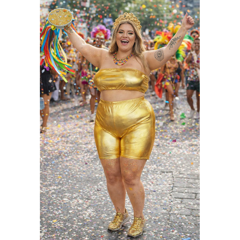 shorts carnaval cirrê plus Size   brilhante elástico na cintura em Oferta na Shopee