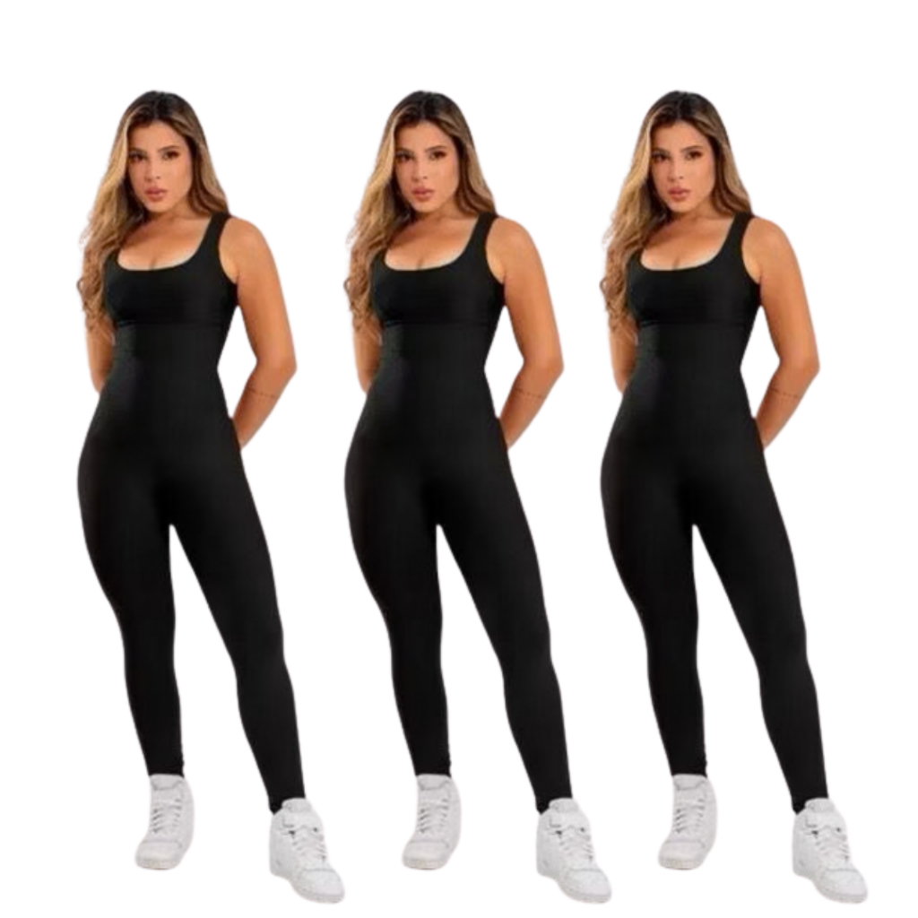 Macacão Longo Feminino Fitness Academia Bojo Removível Zero Transparência
