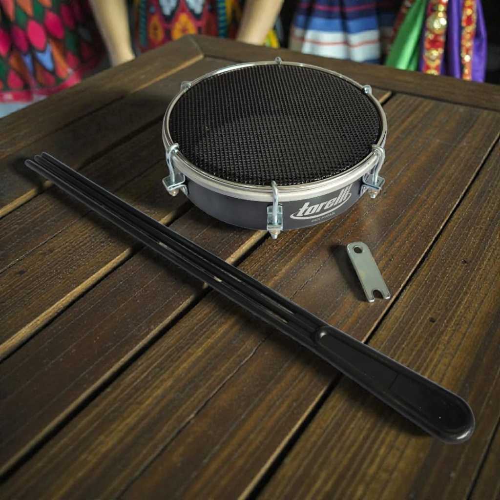 Tamborim de estudo com pele muda e baqueta tripla torelli Tte 291