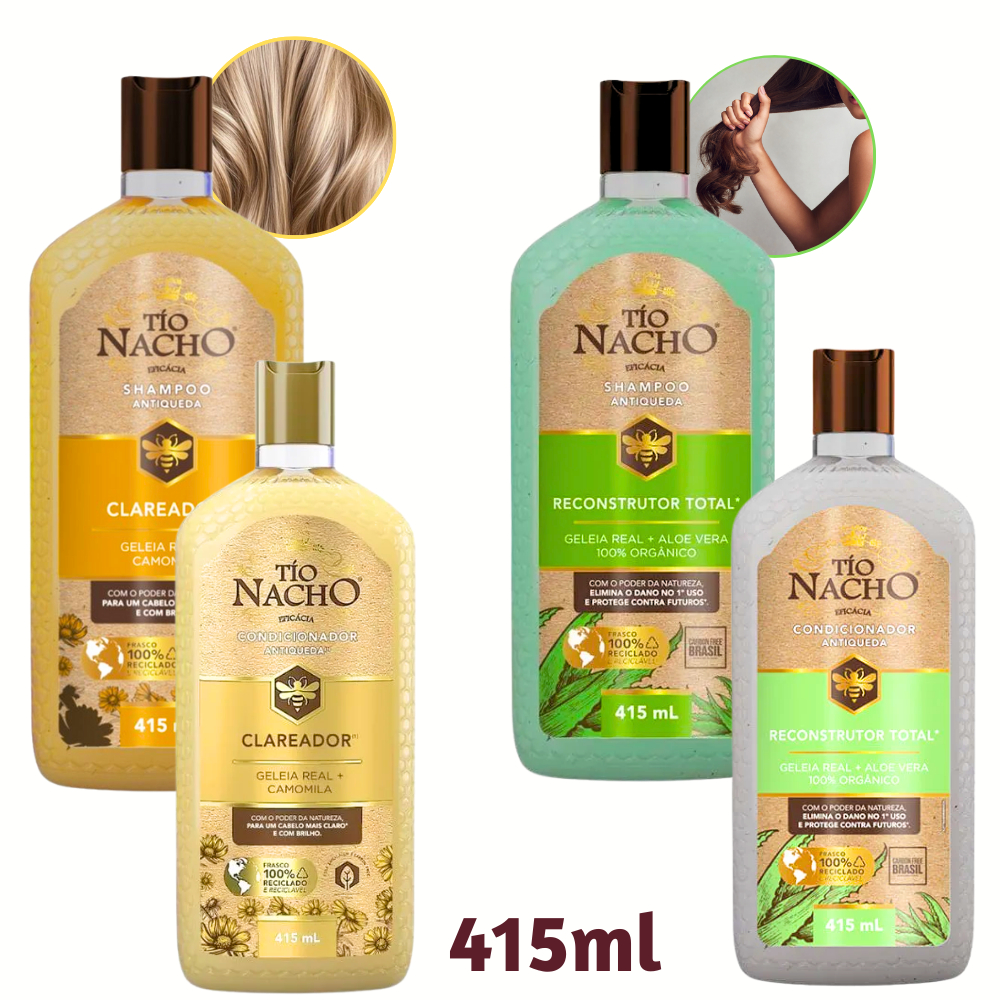Kit Tio Nacho Shampoo Cond Clareador Fortalece + Shampoo Condi Reconstrutor Hidrata Linha Antiqueda