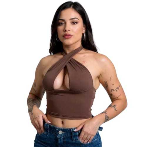 Blusa Cropped Top Chocker Amarração Feminino Ousado Importado Tendencia