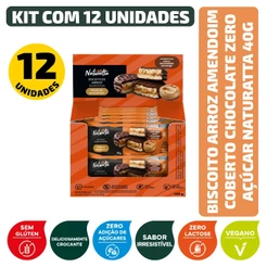 Biscoito Arroz Amendoim Coberto Chocolate Zero Açúcar Naturatta 40G - Kit 12 Unidades
