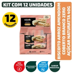 Biscoito Arroz Amendoim Coberto Branco Zero Açúcar Naturatta 40G - Kit 12 Unidades