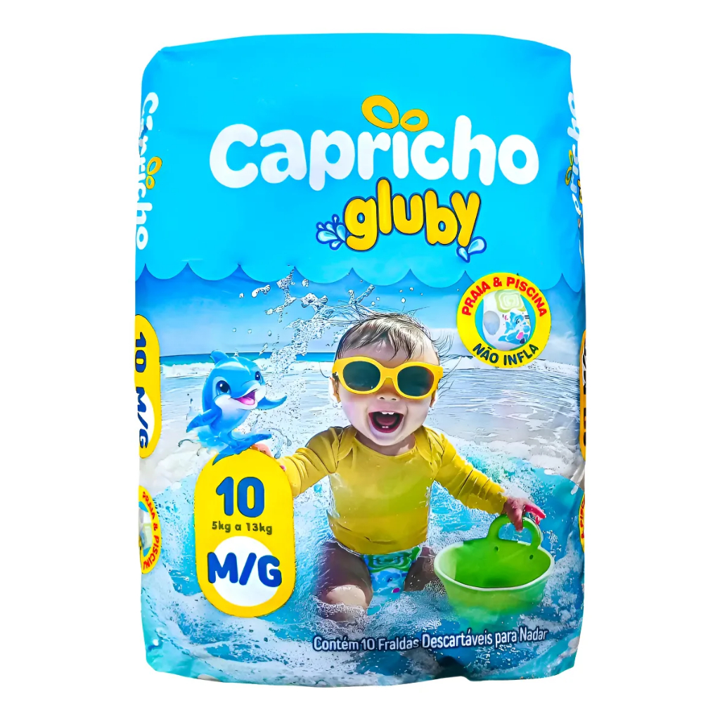 Fralda Descartável Capricho Gluby Piscina Baby M/g  10 Unid