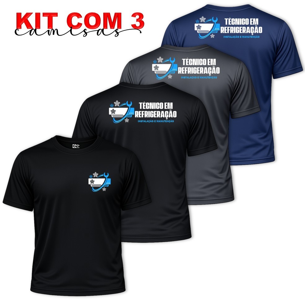 Kit com 3 Camisas Camiseta Uniforme Masculina TÉCNICO EM REFRIGERAÇÃO Dry Fit Profissão em Oferta na Shopee