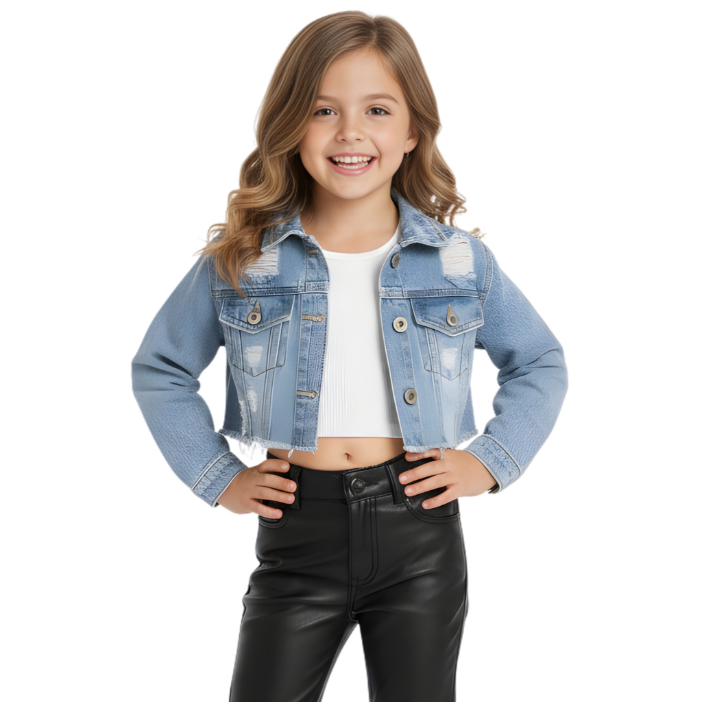 Jaqueta Jeans Clara Infantil Rasgada Menina Feminina