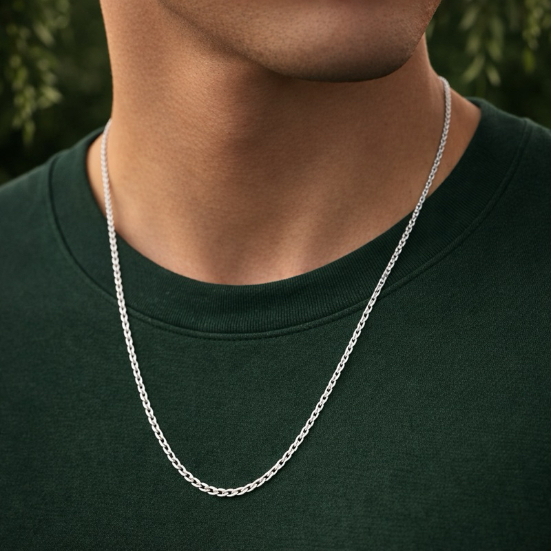 Corrente Cadeado 70cm em Prata 925 Joia Masculina Robusta e Sofisticada