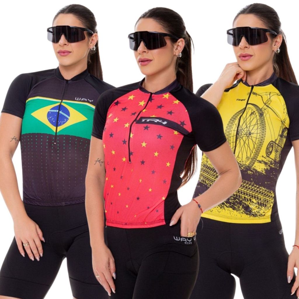 Camisa de Ciclismo Feminina Camiseta Manga Curta Proteção UV Roupa Bike Pedal Mtb