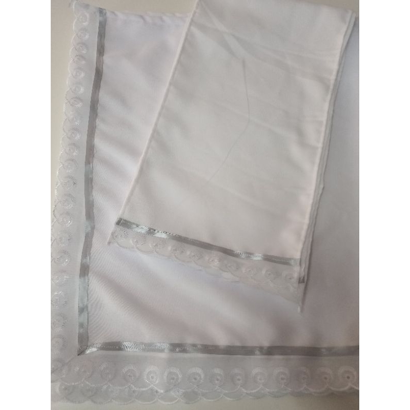 conjunto 2 peças branco com fita ( PRATA ).  pano da costa e pano de cabeça umbanda e candomblé