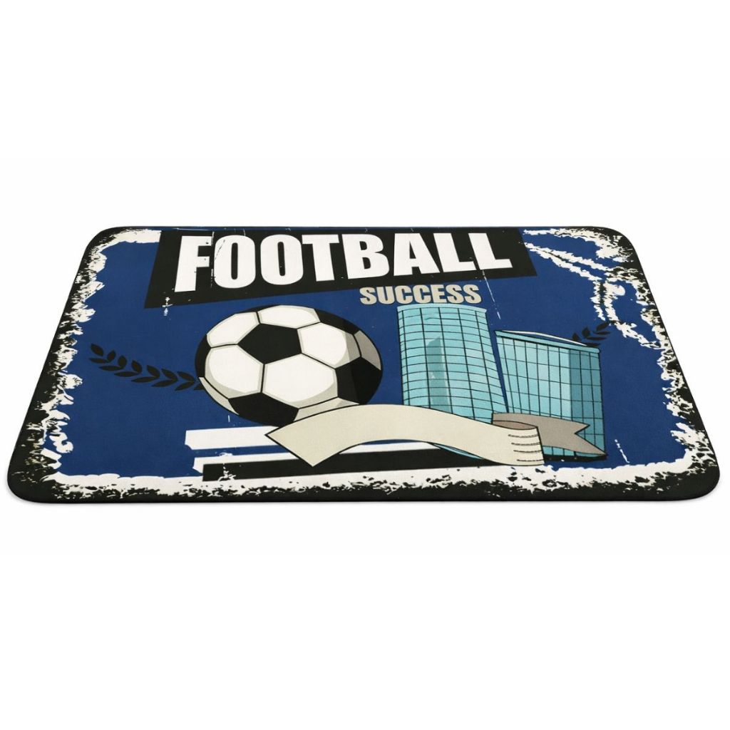 Tapete Quarto Infantil Criança Menino Antiderrapante Emborrachado Futebol Bola Tatame Macio Azul