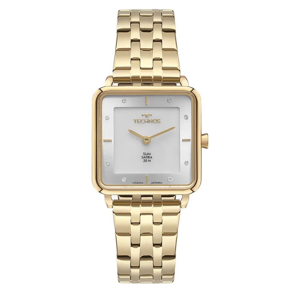 RELÓGIO TECHNOS FEMININO DOURADO QUADRADO CRISTAIS GL22AM/1K