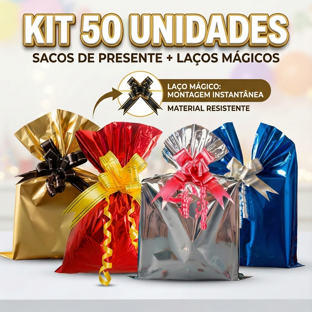 Kit 50 Sacos de Presente + 50 Laços Mágicos para Presentear Decoração Festas e Lembrancinhas em Oferta na Shopee