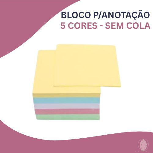 Bloco para Anotação Colorido – 5 Cores Pastéis (Sem Cola)