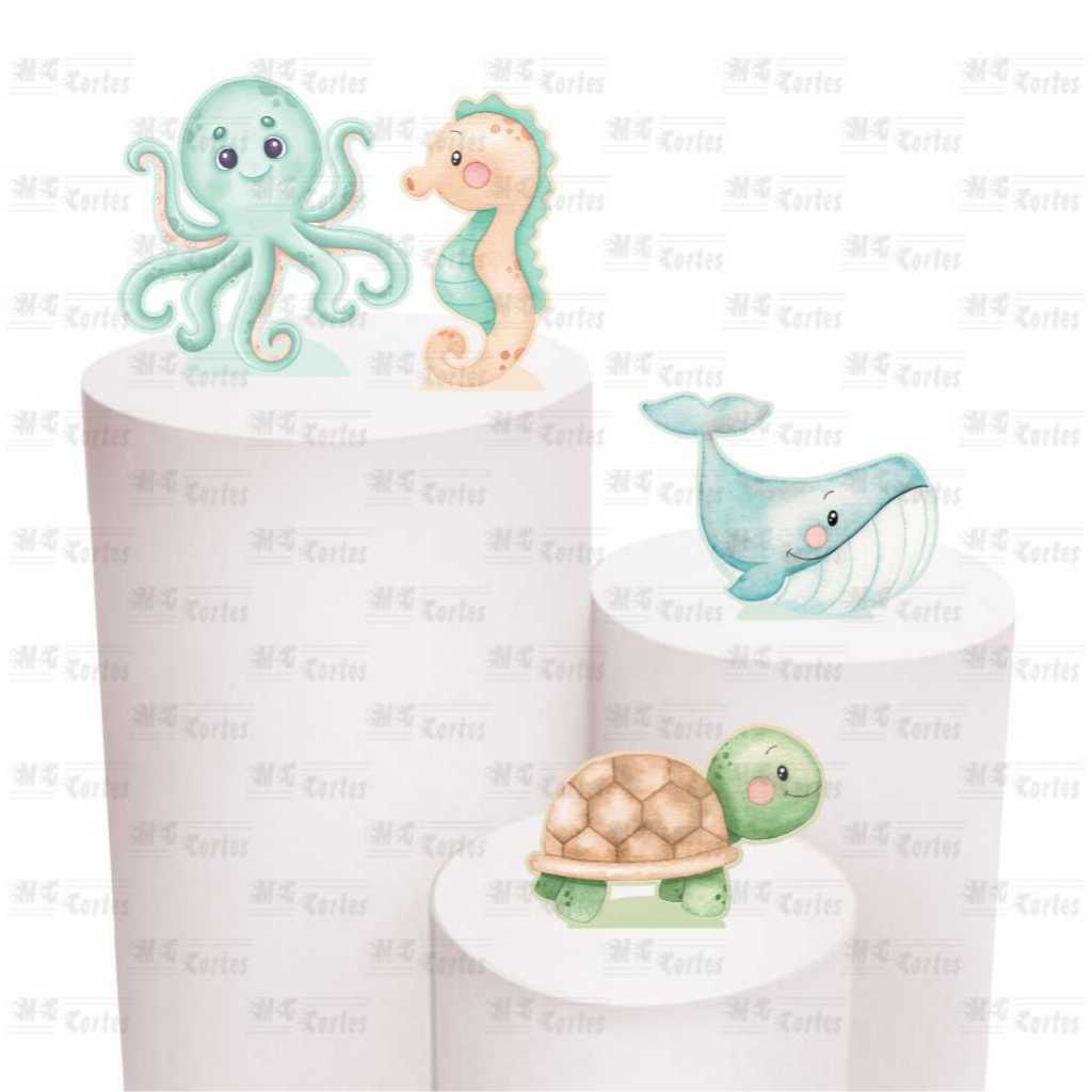 Kit Festa 4 Display de 30cm Totens para Decoração de Festa Fundo do Mar Aquarela MDF Cortado a Laser em Oferta na Shopee