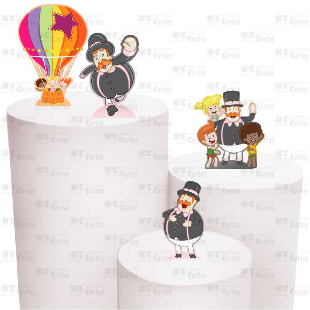 Kit de Display 4 Totens de 20cm para Decoração de Festa Mundo Bita em MDF Cortado a Laser