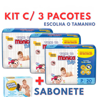 Fraldas Turma da Mônica 3 Pacotes + Sabonete Infantil Até 12h de Absorção em Oferta na Shopee