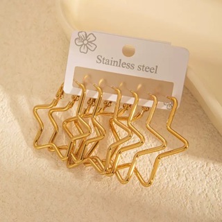Conjunto de 3 pares de brincos de aço inoxidável de estrela de cinco pontas, incluindo grandes, médios e pequenos em Oferta na Shopee