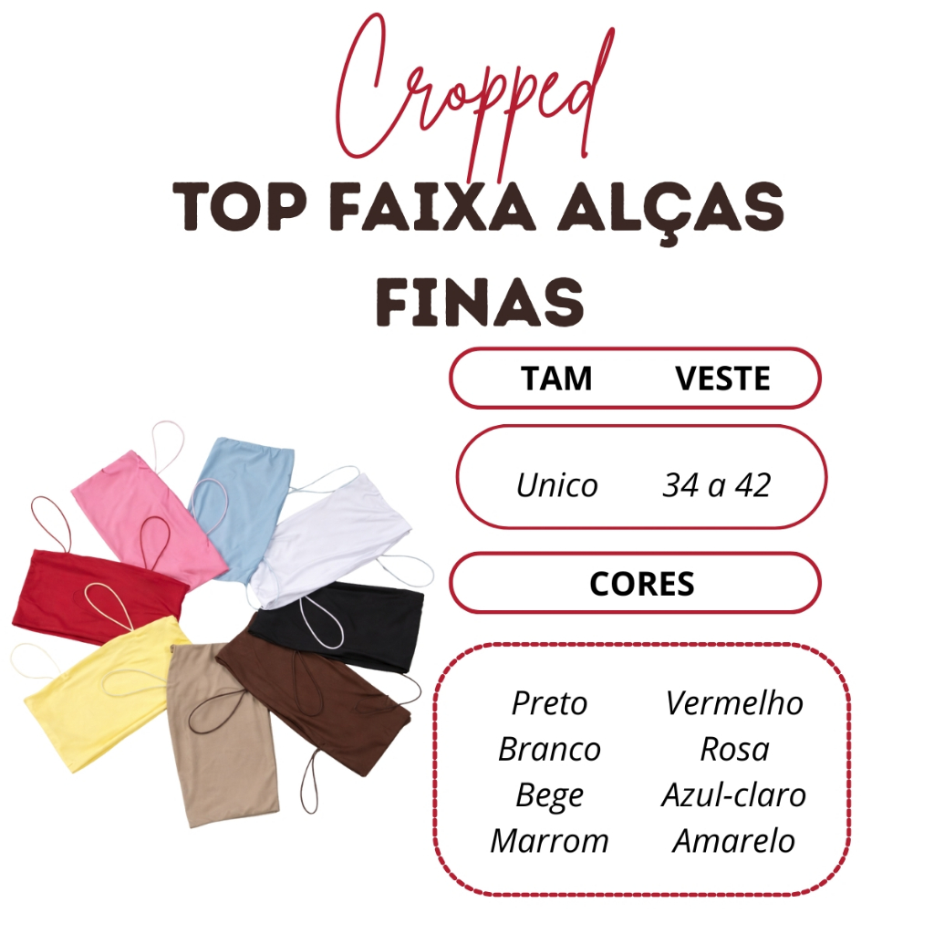 Top Cropped Faixa Feminino Suplex Forro Duplo Verão Alça Fina
