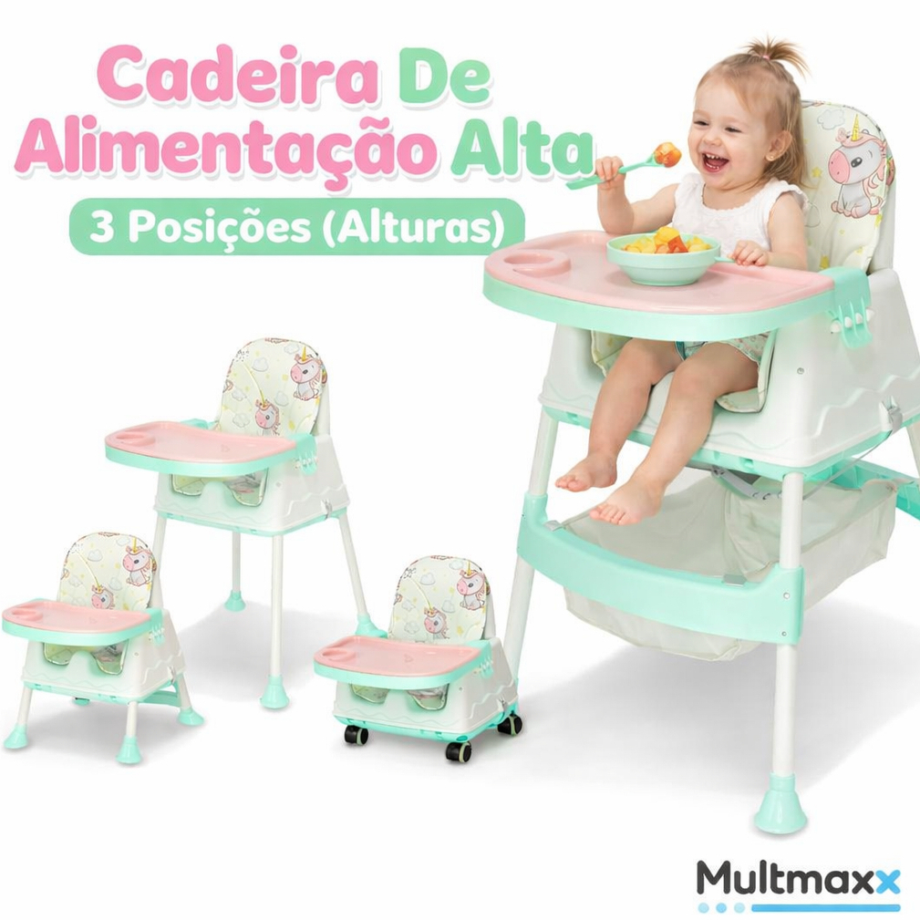 Cadeira de Alimentação Infantil 3 Alturas Cadeirinha Bebê Portátil Unicórnio Rosa Menina Multmaxx em Oferta na Shopee