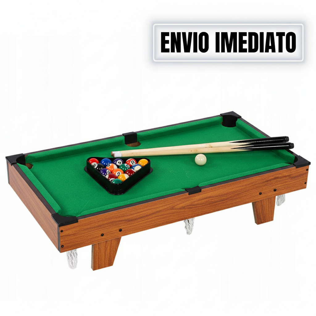Kit Mesa de Jogo de bilhar Grande completa com tacos, bolas, giz, triangulo e escova em Oferta na Shopee
