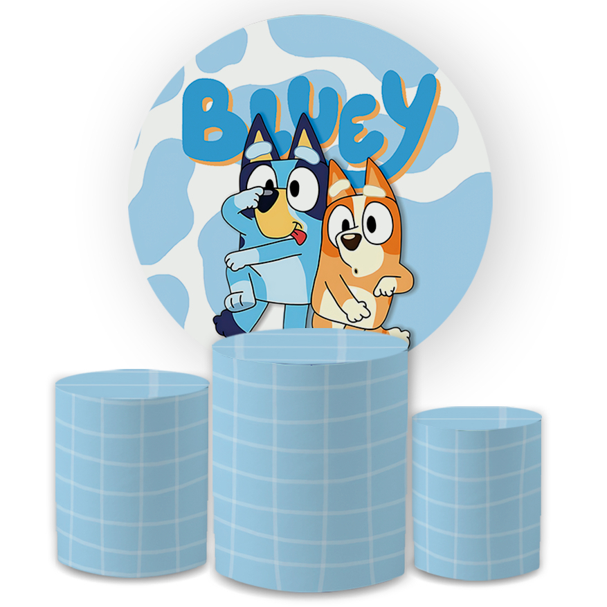 Capa Painel Redondo + Trio Cilindro P M G Sublimado Veste Fácil Tema: Cachorros Blu3y Desenho Infantil