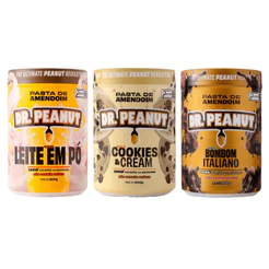 Kit 3 Pastas De Amendoim Dr. Peanut Cookies & Cream + Leite em Pó + Bombom Italiano Com 250g Cada