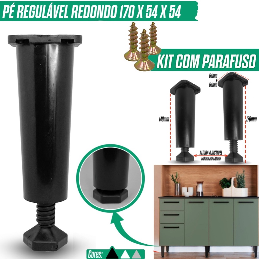 Pé Regulável Redondo Para Armário de Cozinha Móveis Gabinete Itatiaia Kit 4/8/12/24 em Oferta na Shopee
