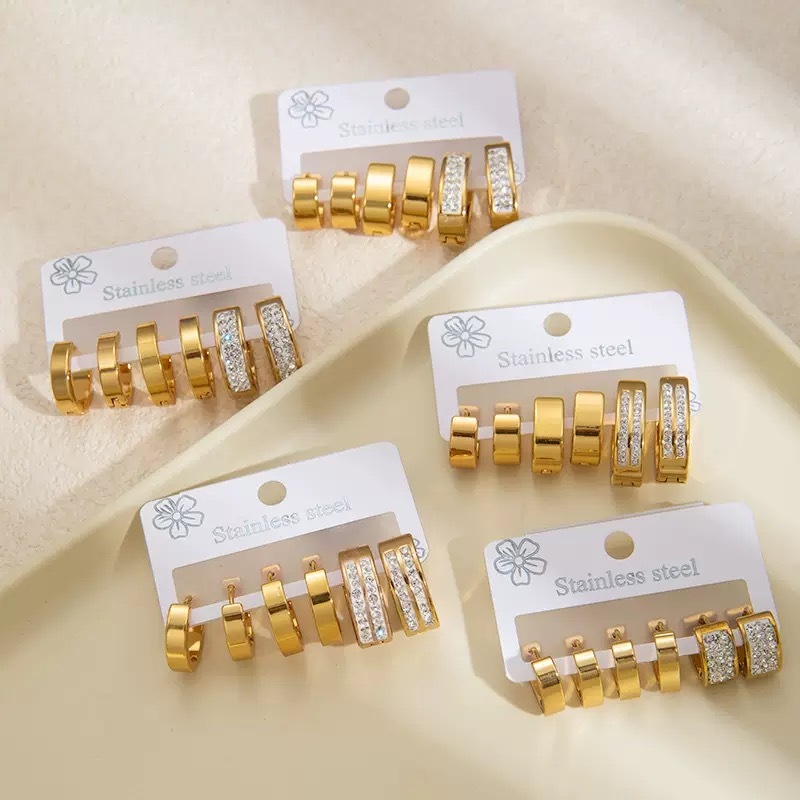 Conjunto De Brincos De Aço Inoxidável Com 6 Peças , Joias Vintage Destaque De Diamante Para Mulheres em Oferta na Shopee