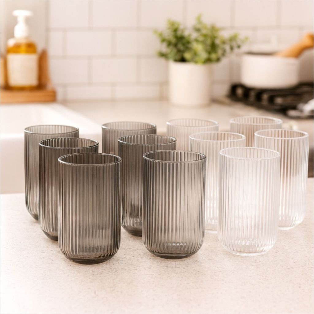 Conjunto Copos de Vidro Canelado 400ml Grande Copo Grande de Vidro Casa Cozinha Enxoval Duhome em Oferta na Shopee