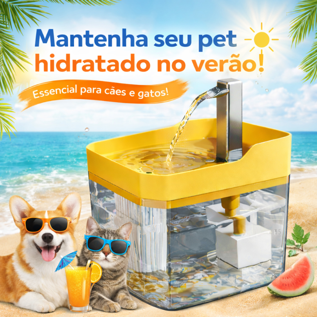 Fonte de Água Bebedouro para Gatos e Cachorros Automático Pet com Filtro 1.5L Verão Hidratação