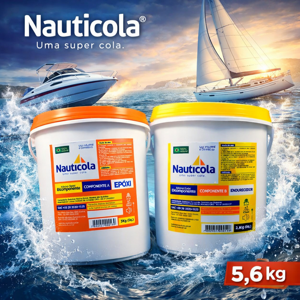 cola Epóxi Bicomponente Nauticola 5,6kg (A+B) Adesivo Epóxi Impermeabilizante Alta Resistência