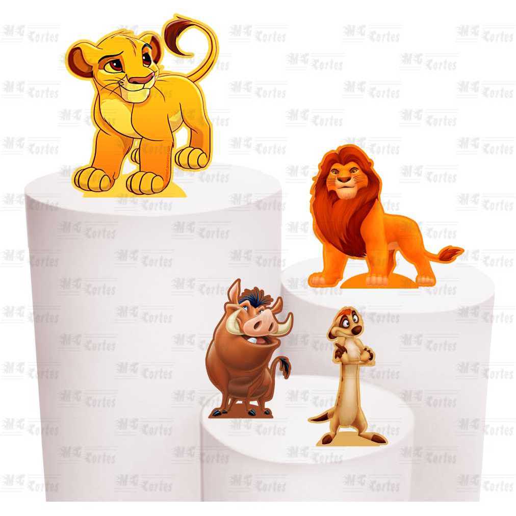 Kit Festa 4 Display de 30cm Totens para Decoração de Festa Rei Leão em MDF Cortado a Laser