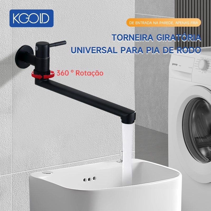 Torneira Giratória 360° Para Pia de Rodo / Lavanderia – Parede – Água Fria – Preta Fosca em Oferta na Shopee