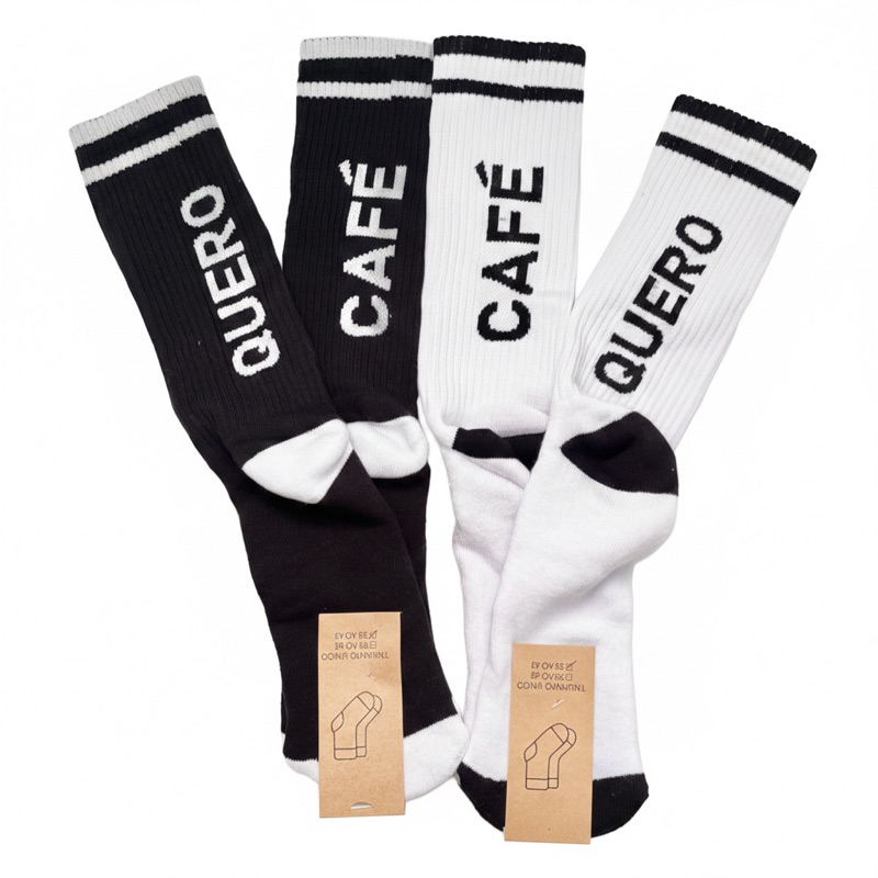 Meia Frase Quero Café Divertida Cano Médio Unissex Tamanho único (34 a 43) ENVIO RÁPIDO em Oferta na Shopee