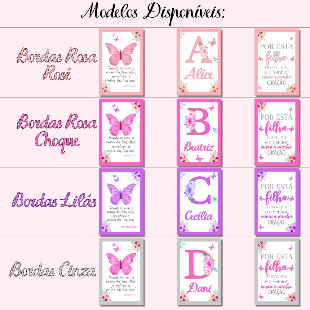 Quadros Decorativos Infantil Borboletas Menina Por Esta Filha Nome Personalizado 3 Peçass