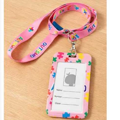 Porta Crachá Autismo TEA Rosa 1,3 ou 6 Unidades + Cordão – Uso Diário/ Preencha em Casa