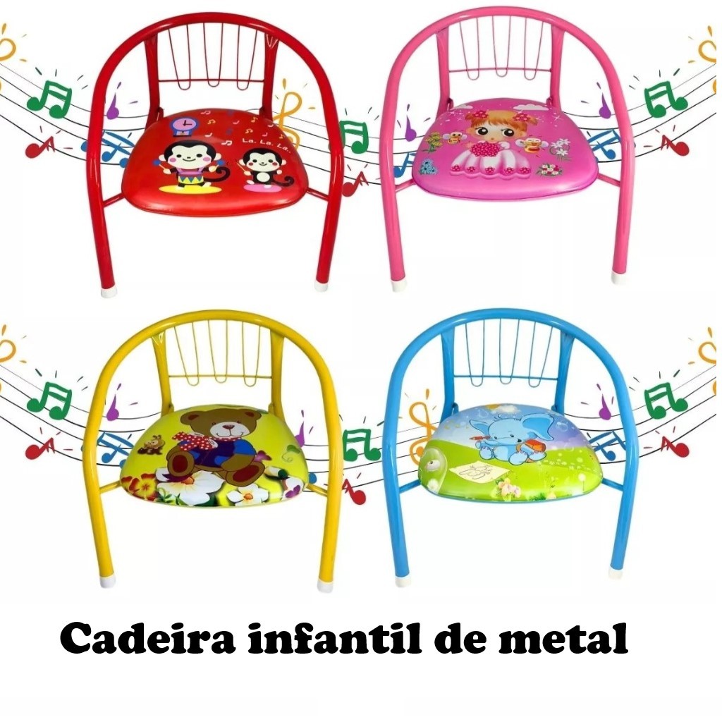 Cadeira Infantil Cadeirinha Infantil De Metal Estofada com apito Suporta 25kg