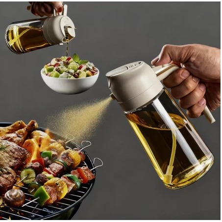 Dispenser de Azeite Óleo Vinagre  630 ml Vidro com Tampa e Bico Dosador econômico para cozinha 2 em 1