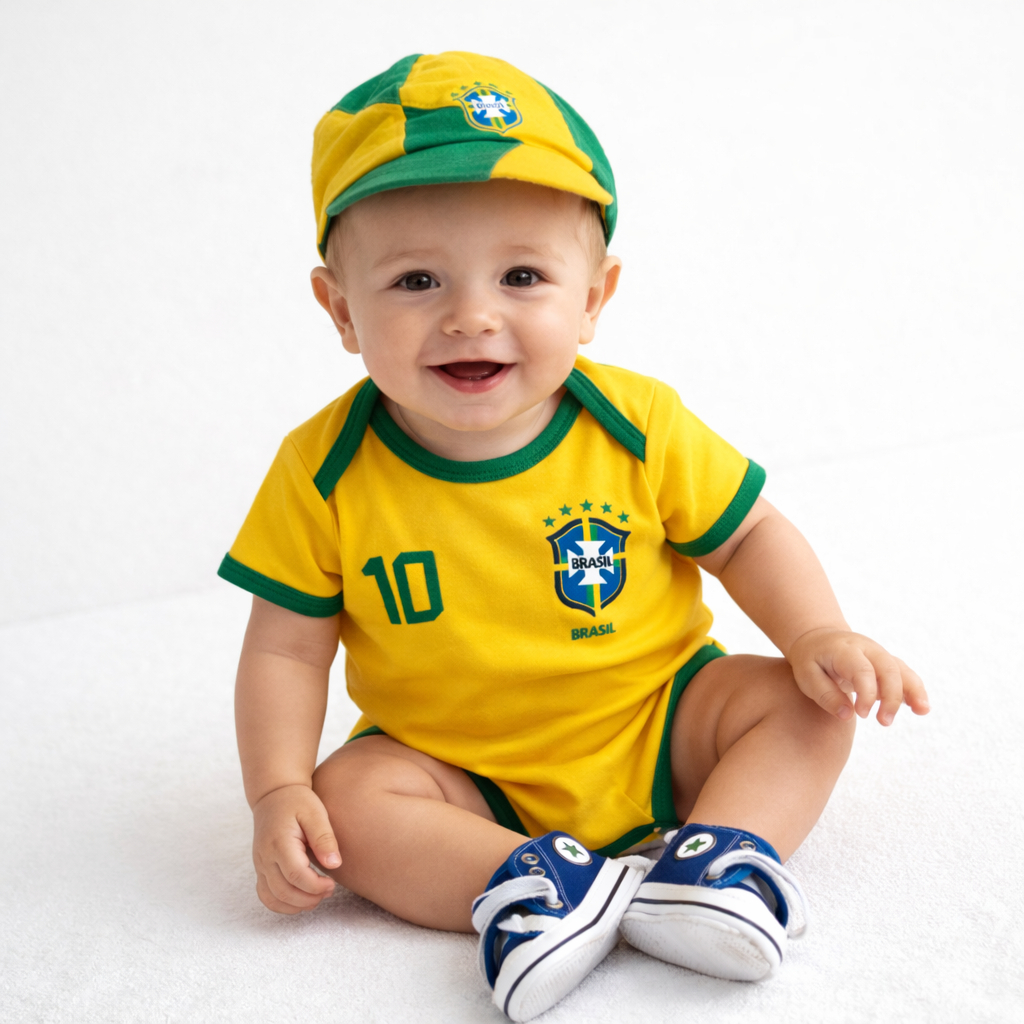 Body Bebê Mesversário Brasil Campeão & Boina & Tenis Fantasia Tematico Copa Do Mundo em Oferta na Shopee