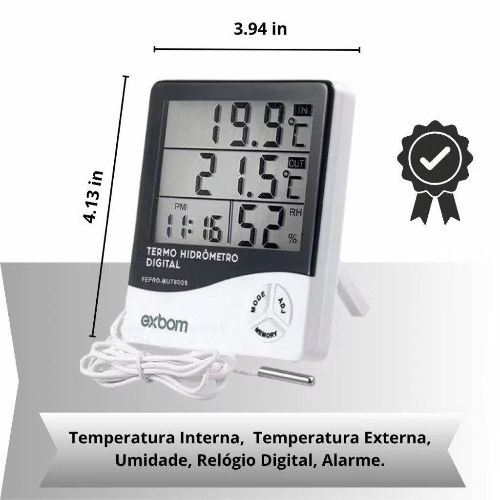 Termo Higrometro Medidor Temperatura Umidade Sensor Externo