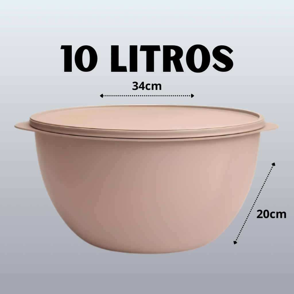 3 Bacias 10 Litros Com Tampa Plástica Tapoer - Tigela Para Churrasco, Saladas e Misturas