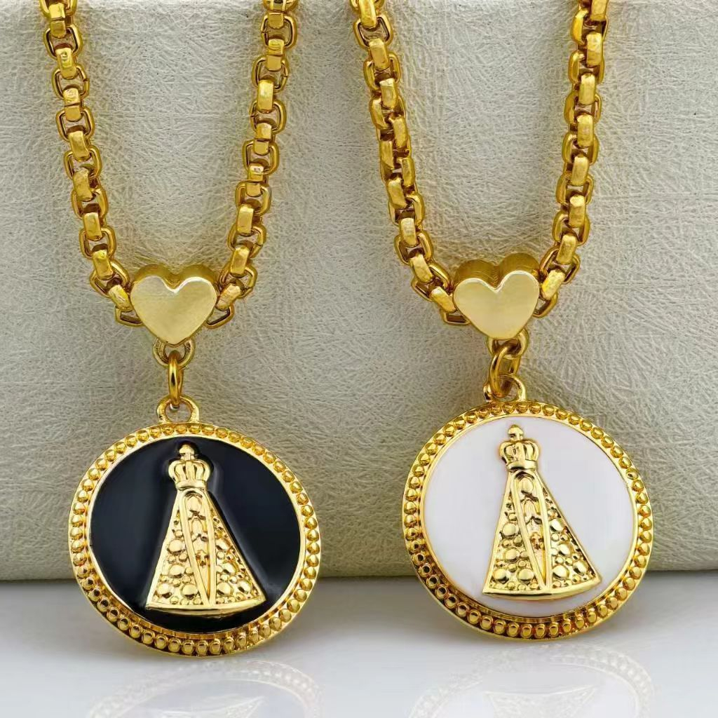Colar e Pulseira em Ouro com Corrente Portuguesa Grossa – Nossa Senhora Aparecida