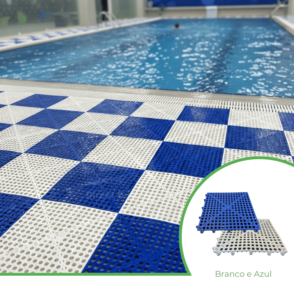 Kit 10 Tapete Modular para Box, Banheiro, Vestiários e Áreas Pet - Azul e Branco Direct Borrachas