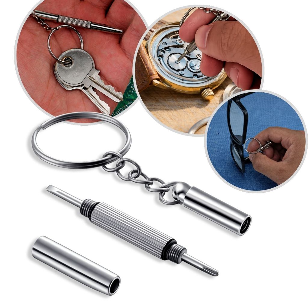 Kit 1 Chaveiro Multifuncional 3 em 1 Mini Chave De Fenda Philips  Sextavado Boca pra Pequeno Ajuste
