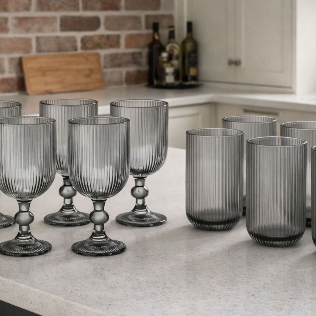 Conjunto 12 Peças Copo + Taça de Vidro Canelado Grande Copo 400ml Mesa Posta Vidro Canelado Duhome em Oferta na Shopee