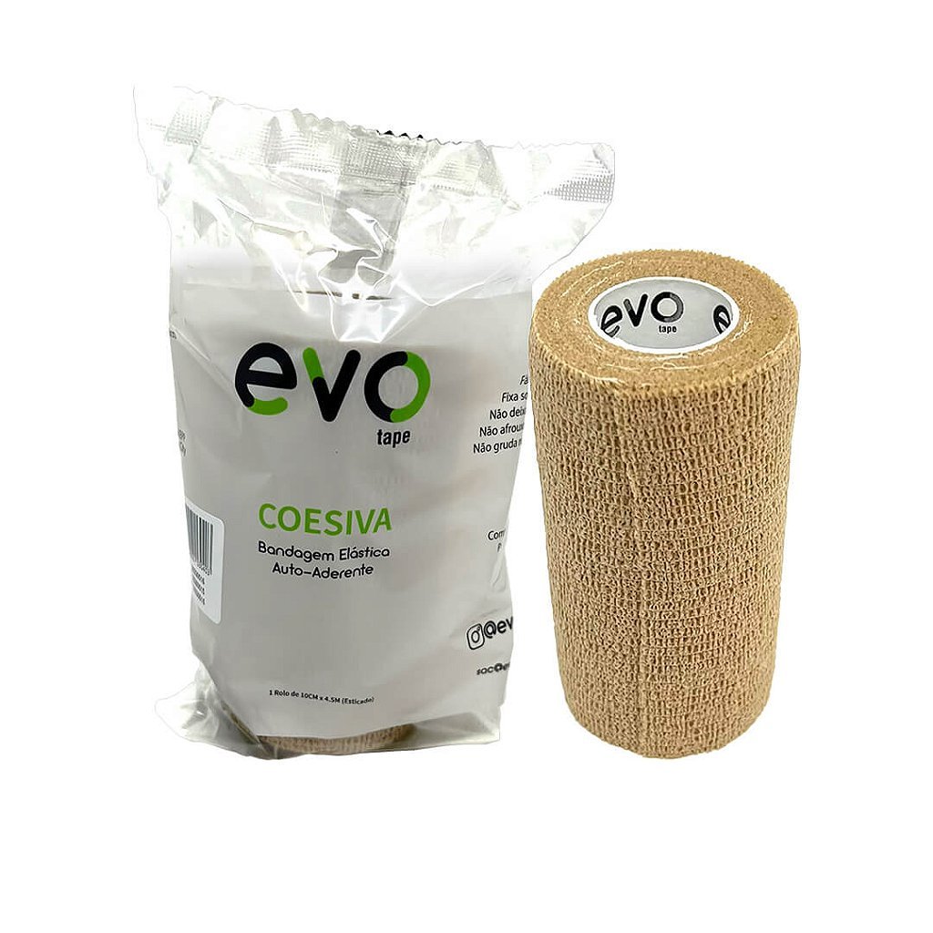 Bandagem Elástica Coesiva Adesiva Bege 10cm x 4,5m Evo Tape – Compressão, Fixação Segura e Conforto