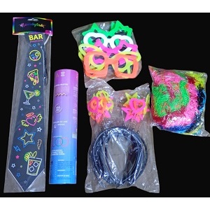 Kit Balada Festa Neon 142 Peças Aderecos Casamento, Formaturas, Pulseiras, Óculos, Tiaras Tipo Neon
