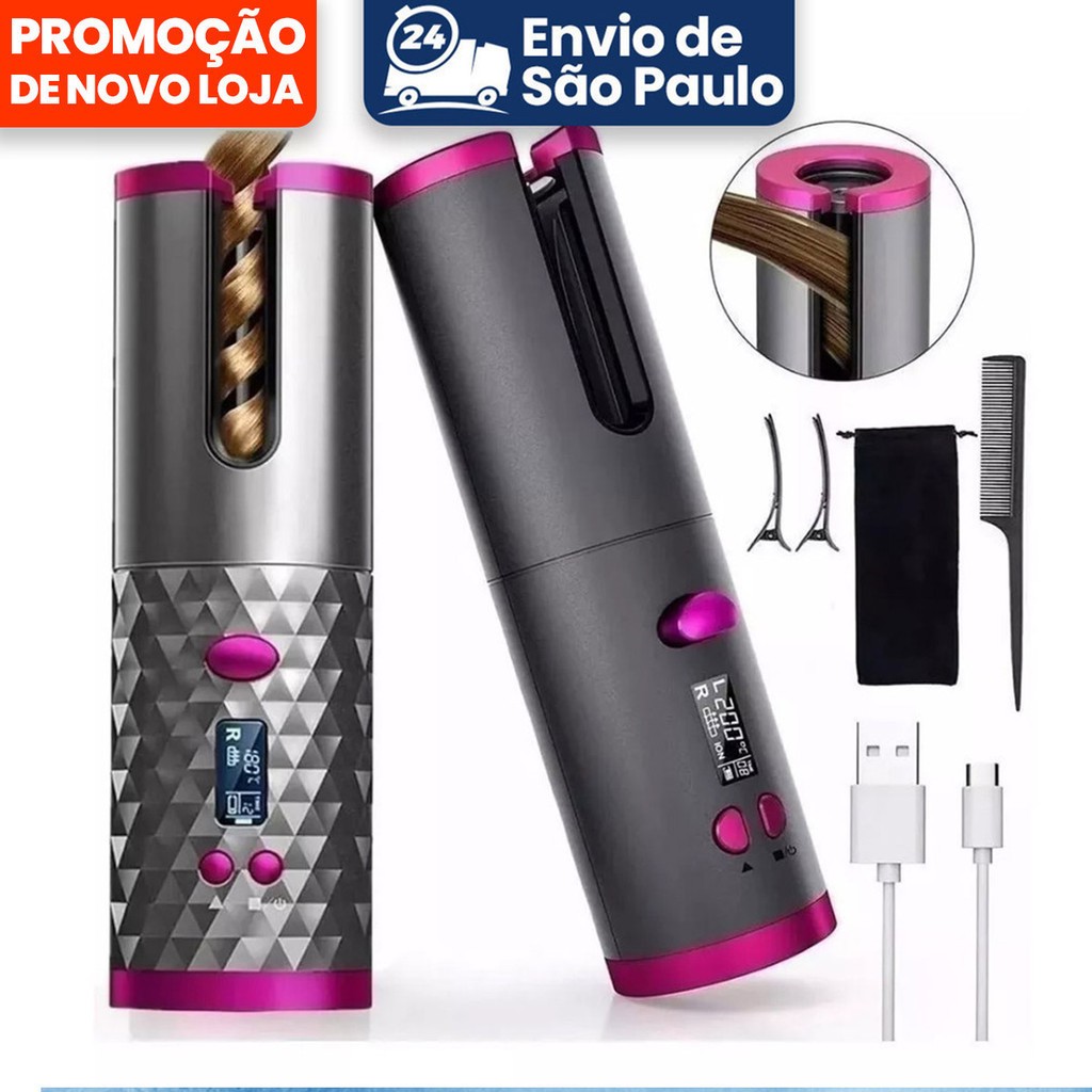 Modelador De Cachos Ferro Automático Sem Fio Com Bateria Recarregável Embutida Cerâmica GLDD